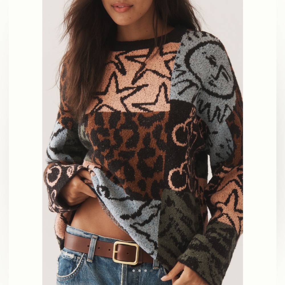 Scotch & Soda Jacquard Sweater New Medium Leopard Graphic Sun Star Anthropologie